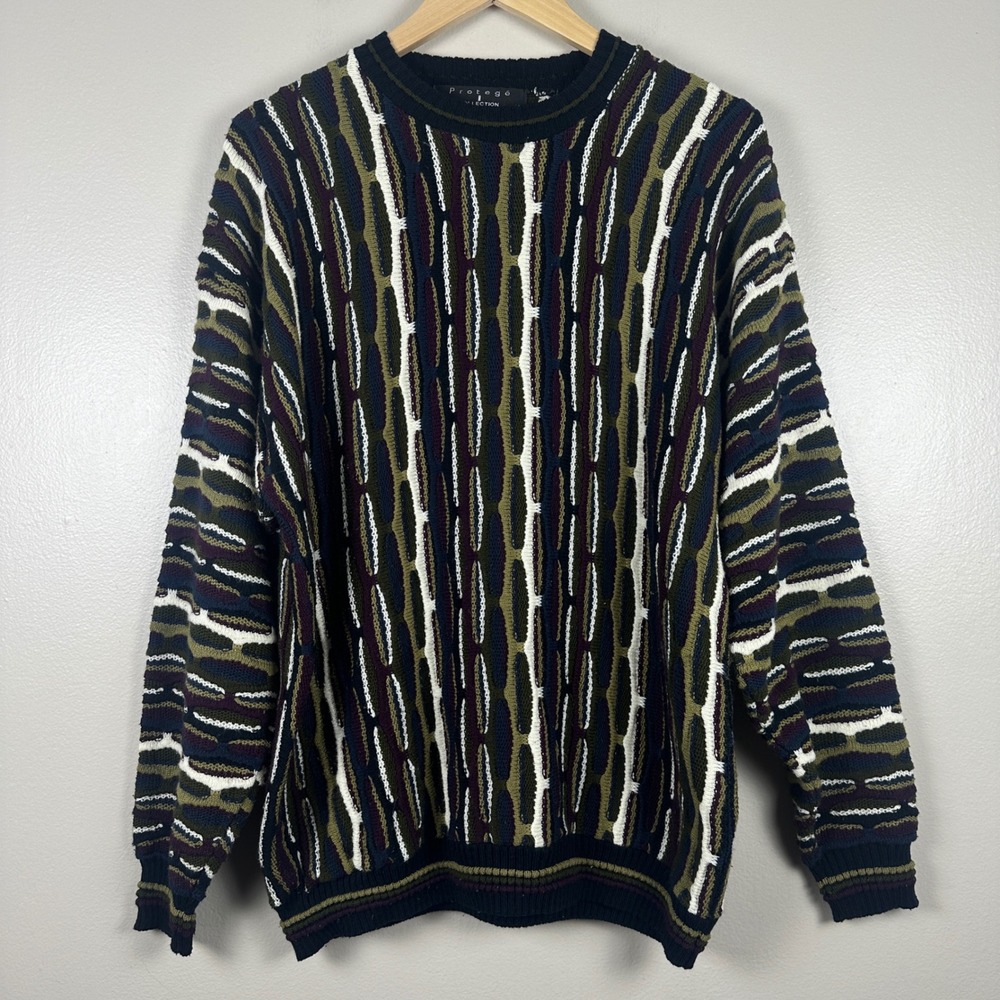 Protege Collection Men's M Sweater Multi-Color 3D Textured Knit Vintage 80s